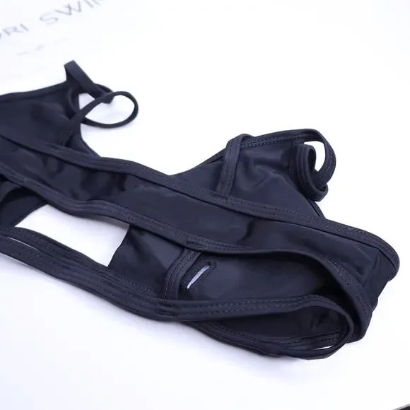 SANORI SWIM Sao Paulo Bikini Top Black Cut Out Swimwear Women's S